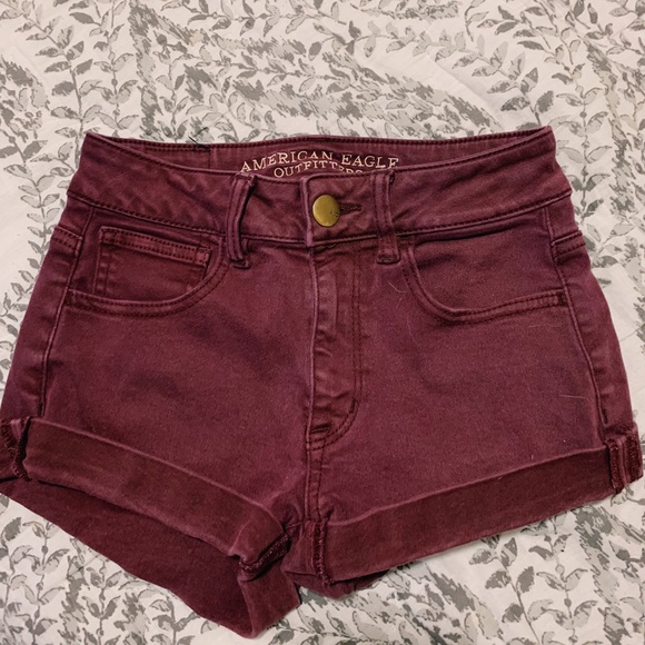 American Eagle Hi Rise Shortie Purple Shorts 00 - Picture 1 of 4